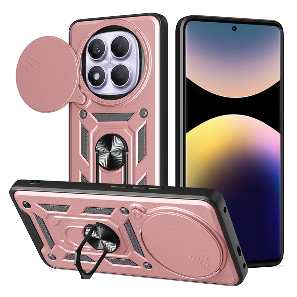 Husa pentru Xiaomi Redmi Note 14 Pro 4G / Poco F7, SKYDDAR INNOVATION, CamShield, Roz, set cu sticker