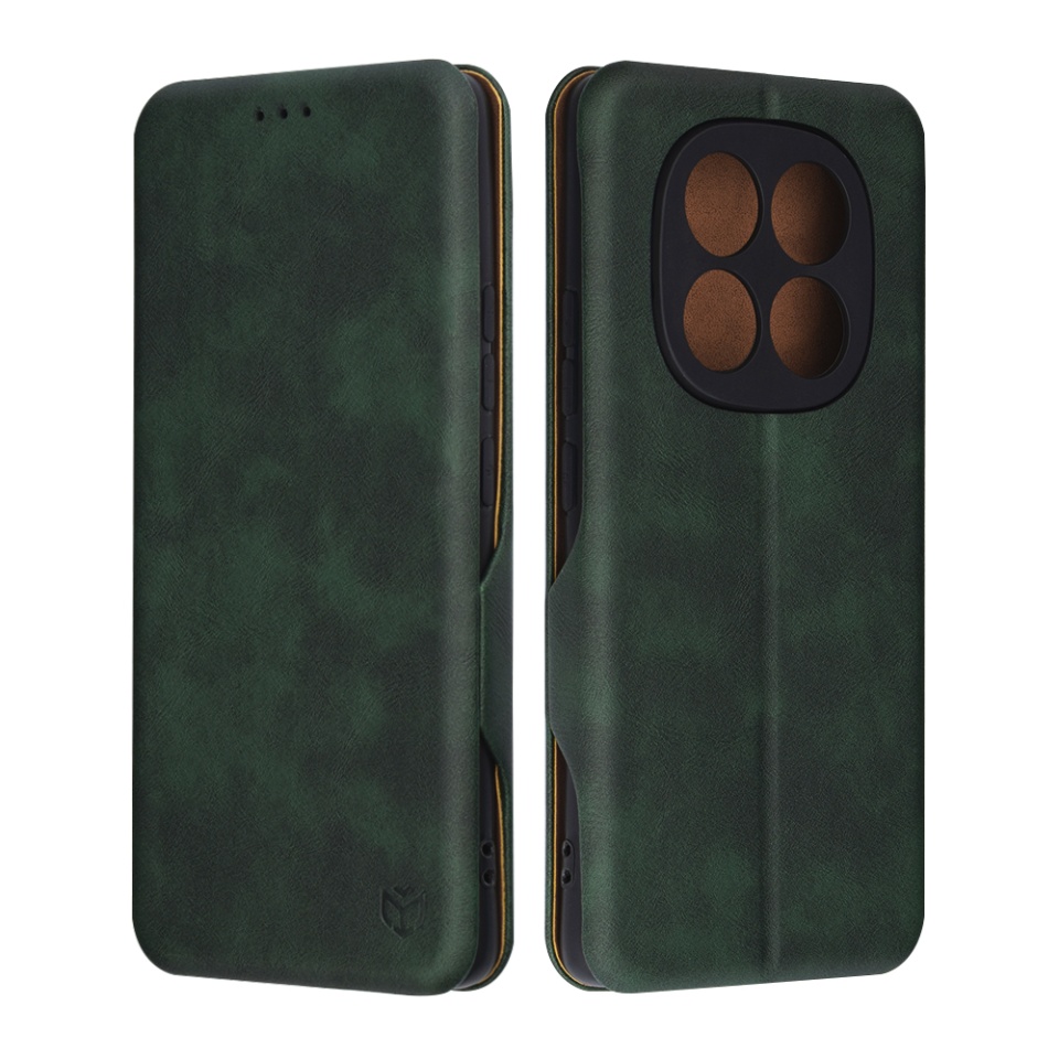 Husa pentru Xiaomi Redmi Note 14 Pro 5G / Poco X7, SKYDDAR INNOVATION, Safe Wallet tip carte din Piele Ecologica, Suport Carduri, Inchidere Magnetica, Verde, set cu sticker