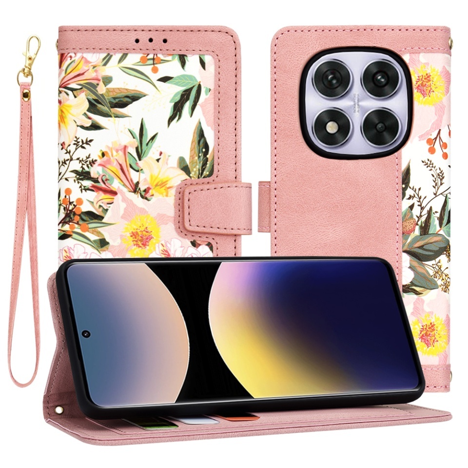 Husa pentru Xiaomi Redmi Note 14 Pro 5G / Poco X7, SKYDDAR INNOVATION, Flipcraft din Piele Ecologică, Stand Integrat, Buzunare pentru Carduri, set cu sticker, Roz