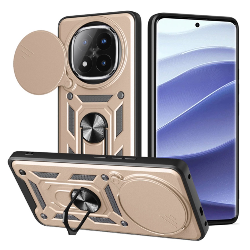 Husa pentru Xiaomi Redmi Note 14 Pro+ 5G, SKYDDAR INNOVATION, CamShield, Inel magnetic, set cu sticker, Auriu