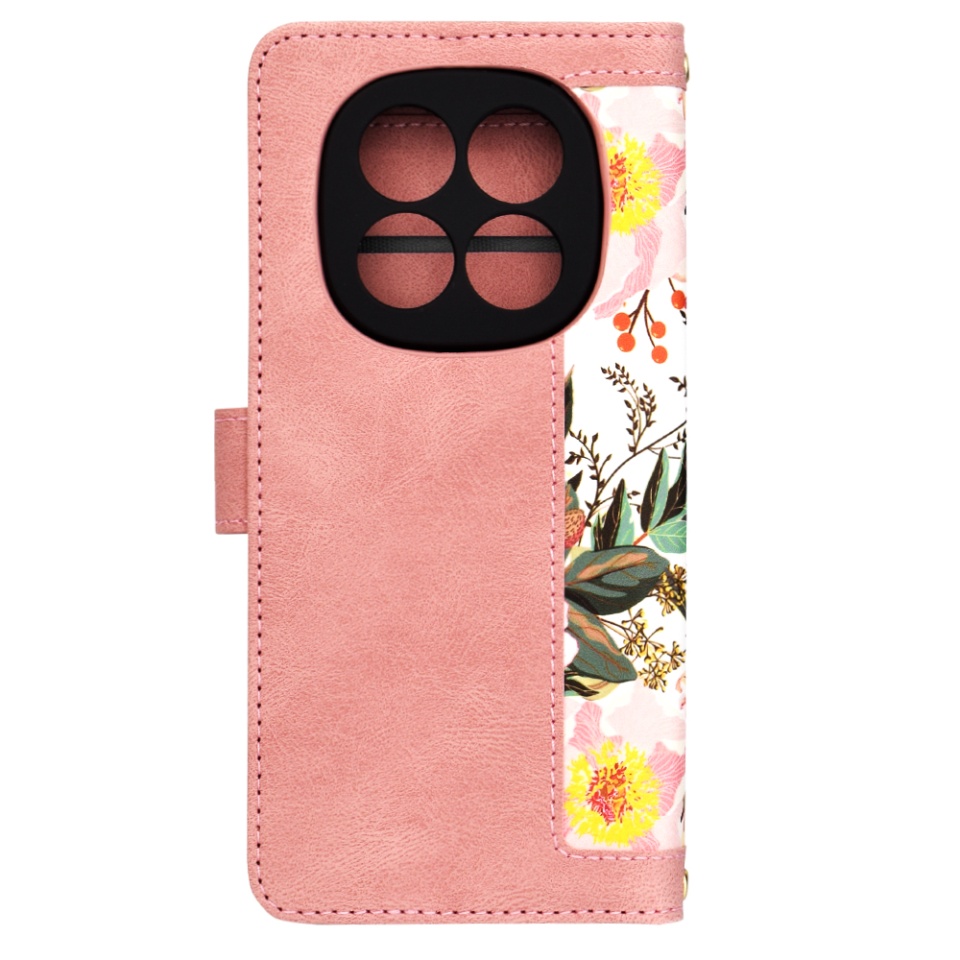 Husa pentru Xiaomi Redmi Note 14 Pro+ 5G, SKYDDAR INNOVATION, Floral Wallet, din Piele Ecologică cu Design Floral, Protecție 360°, Stand Integrat, Buzunare pentru Carduri, Roz, set cu sticker - 3 | YEO
