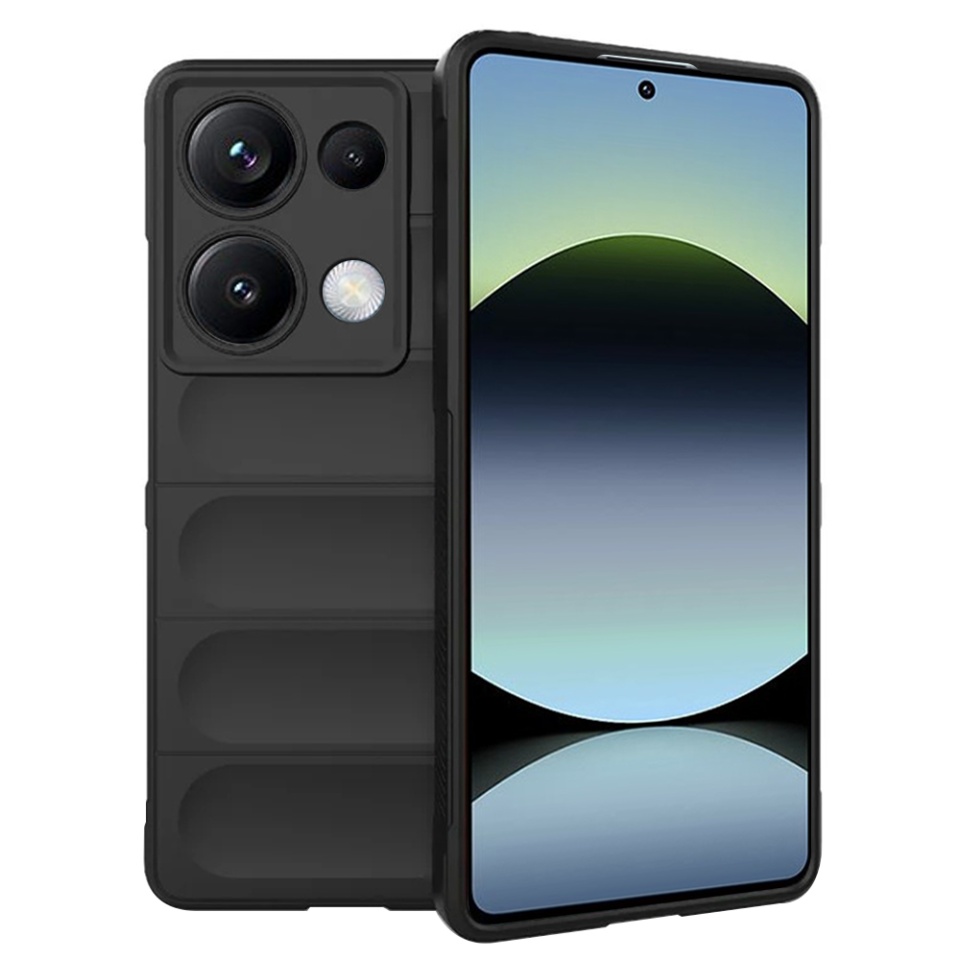 Husa pentru Xiaomi Redmi Note 14S, SKYDDAR INNOVATION, Magic Shield, din Silicon Mat, set cu sticker, Negru