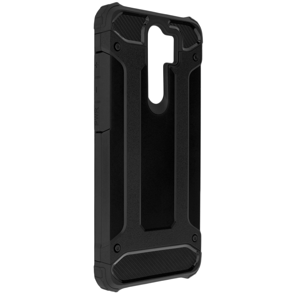 Husa pentru Xiaomi Redmi Note 8 Pro, SKYDDAR INNOVATION, Hybrid Armor, din Plastic Dur, Margini Cauciucate, Antisoc, set cu sticker, Negru - 1 | YEO