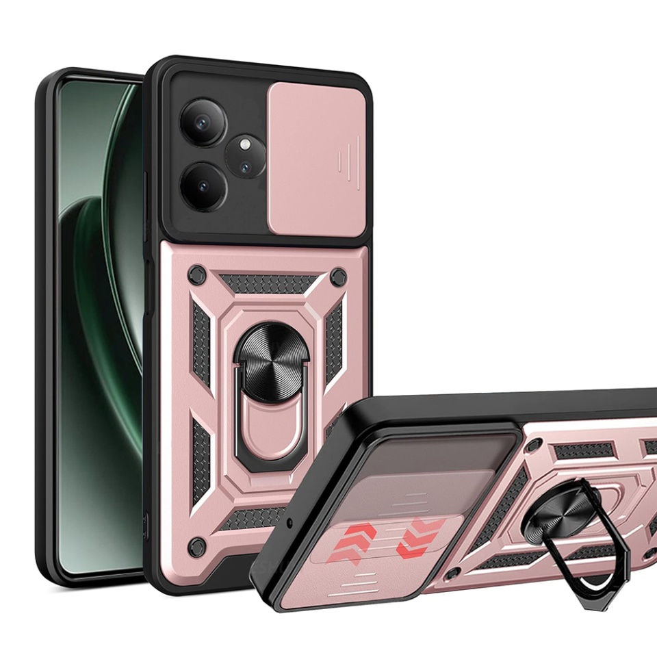 Husa Realme GT 6 / GT 6T cu inel magnetic si protectie camera Skyddar CamShield - Roz