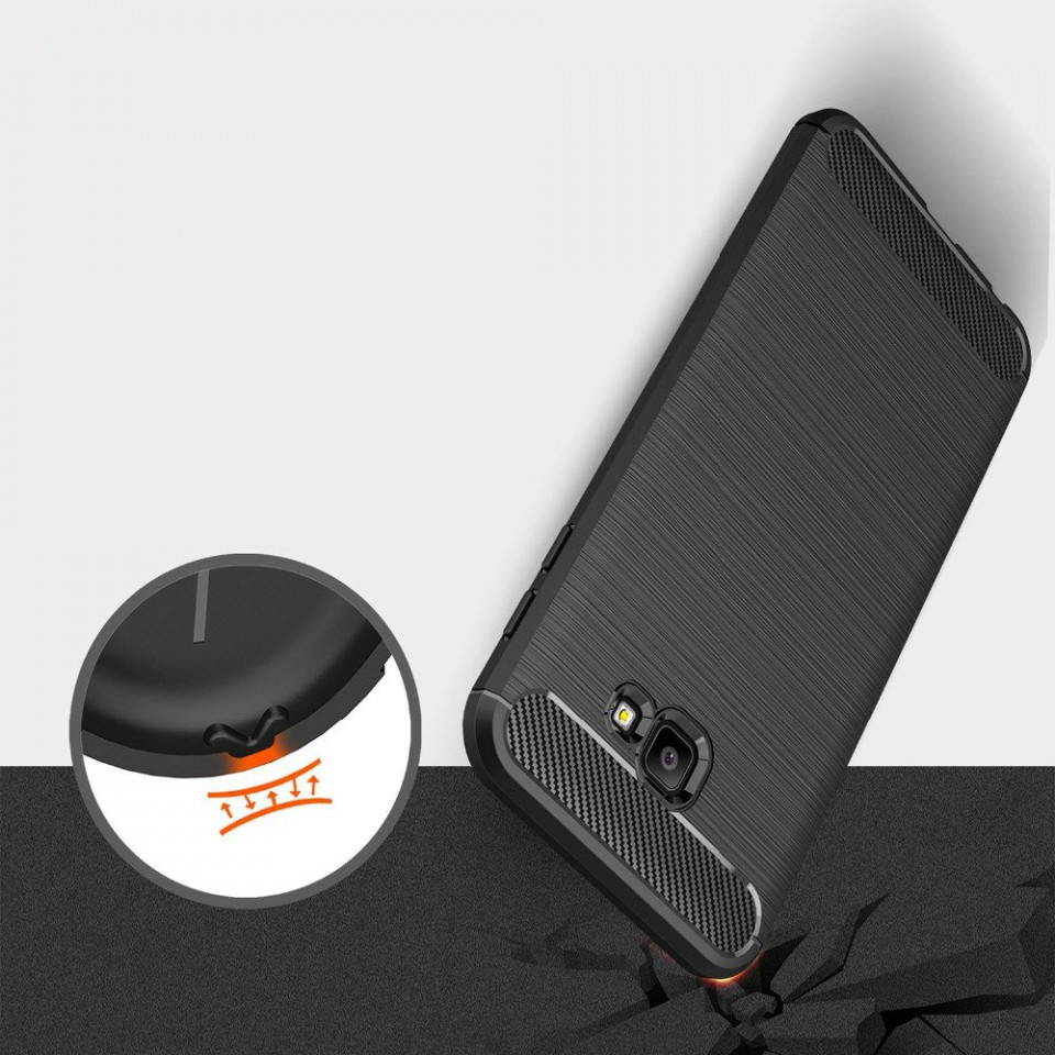 Husa Samsung Galaxy J4 Plus din silicon, Slim, cu textura Fibra Carbon - Negru - 1 | YEO