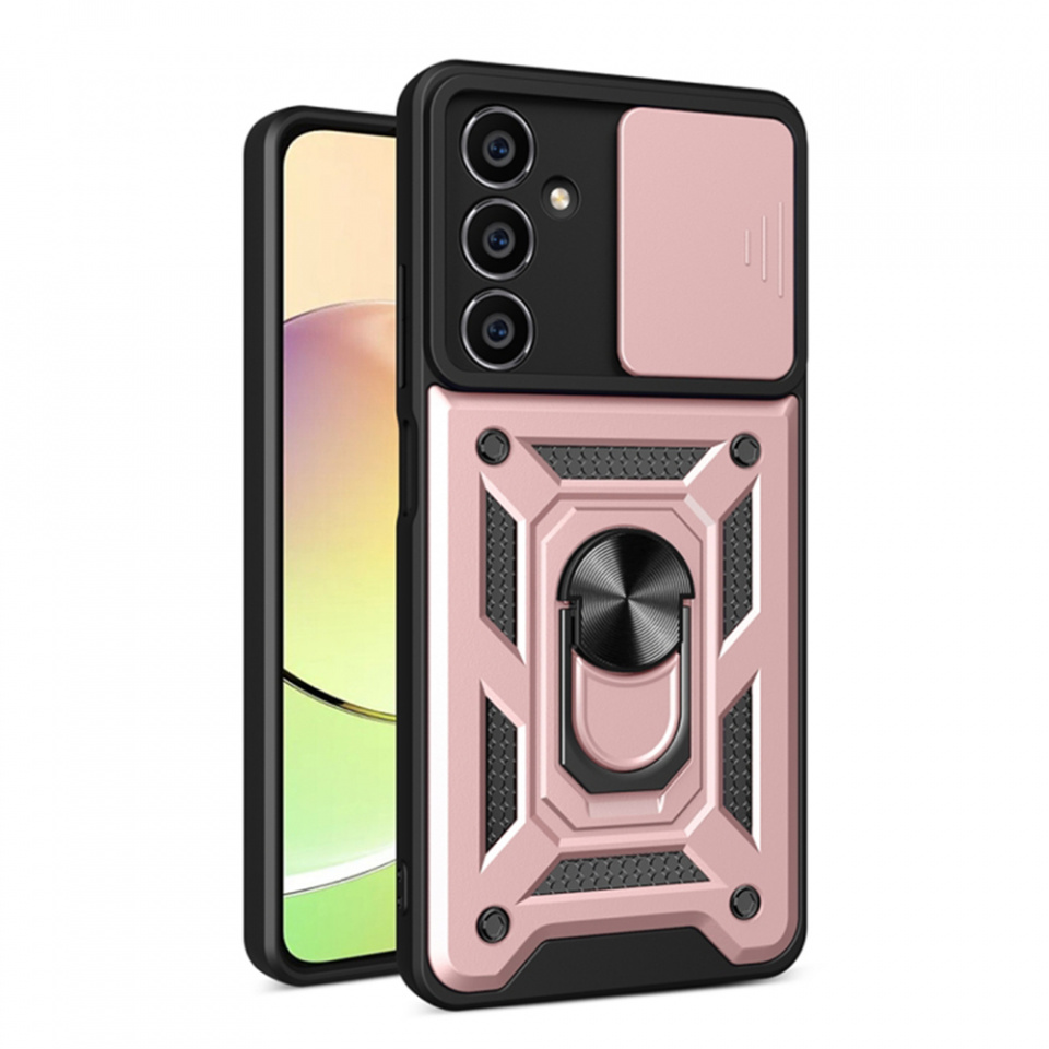 Husa Samsung Galaxy M55 cu inel magnetic si protectie camera Skyddar CamShield - Rose Gold