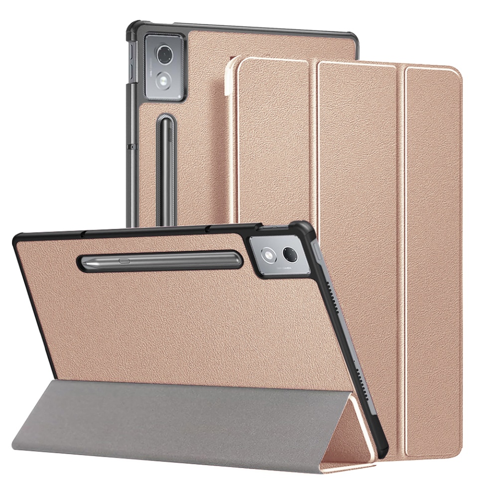 Husa tableta pentru Lenovo Idea Tab Pro 12.7 (2025), SKYDDAR INNOVATION, cu suport Multi-Unghi si functie Sleep/Wake, FoldPro, Roz, set cu sticker