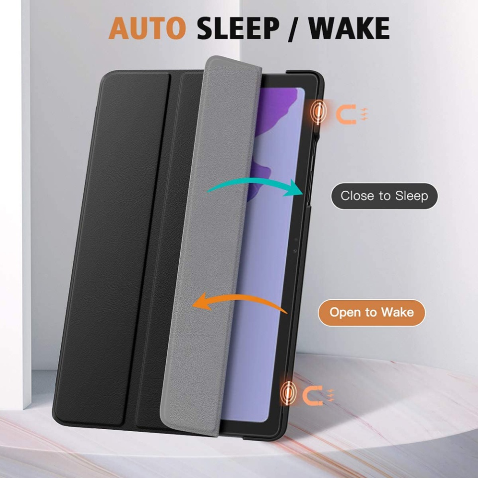 Husa tableta pentru Samsung Galaxy Tab A7 10.4 2020 T500/T505, SKYDDAR INNOVATION, cu suport Multi-Unghi si functie Sleep/Wake, FoldPro, Negru, set cu sticker - 2 | YEO