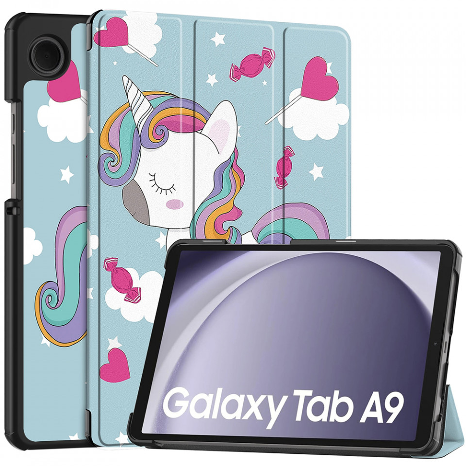 Husa tableta pentru Samsung Galaxy Tab A9 cu suport Multi-Unghi și functie Sleep/Wake , SKYDDAR FoldVision Colour - Unicorn