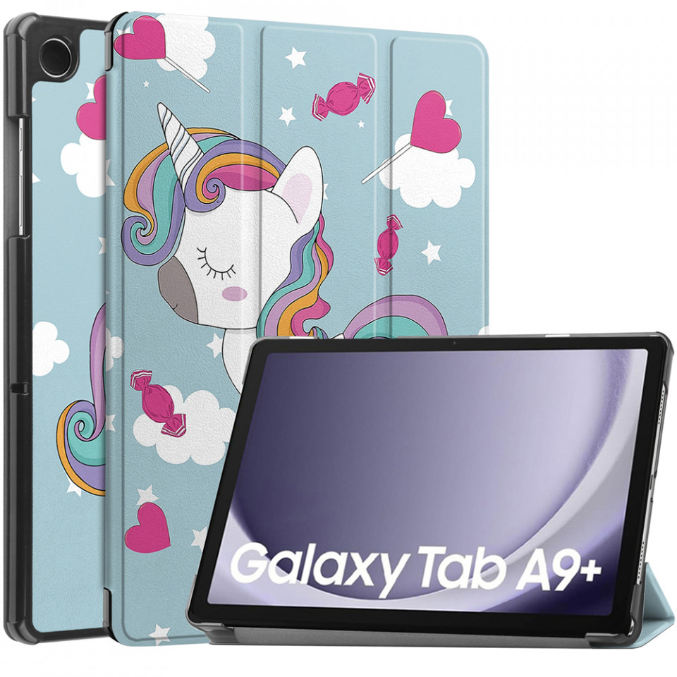 Husa tableta pentru Samsung Galaxy Tab A9 Plus cu suport Multi-Unghi și functie Sleep/Wake , SKYDDAR FoldVision Colour - Unicorn