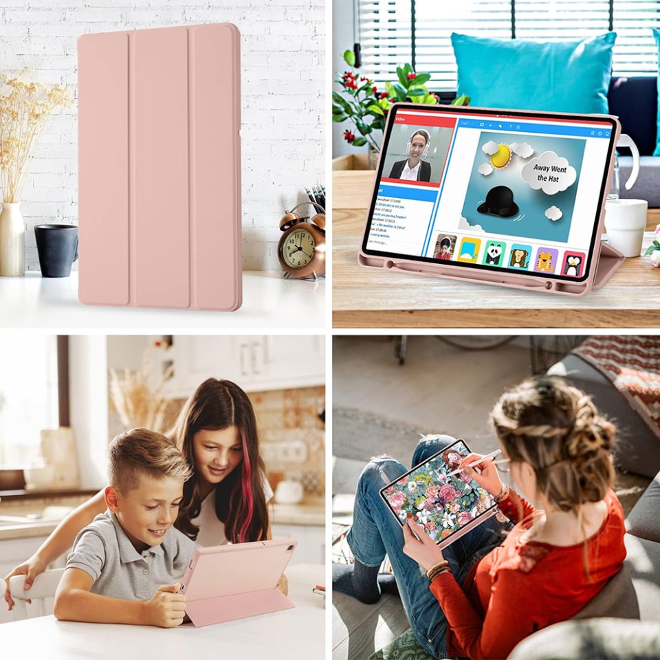 Husa tableta pentru Samsung Galaxy Tab S6 Lite (2020/2022/2024) cu suport cu 2 Unghiuri și functie Sleep/Wake, SKDR OfficeMate - Roz - 5