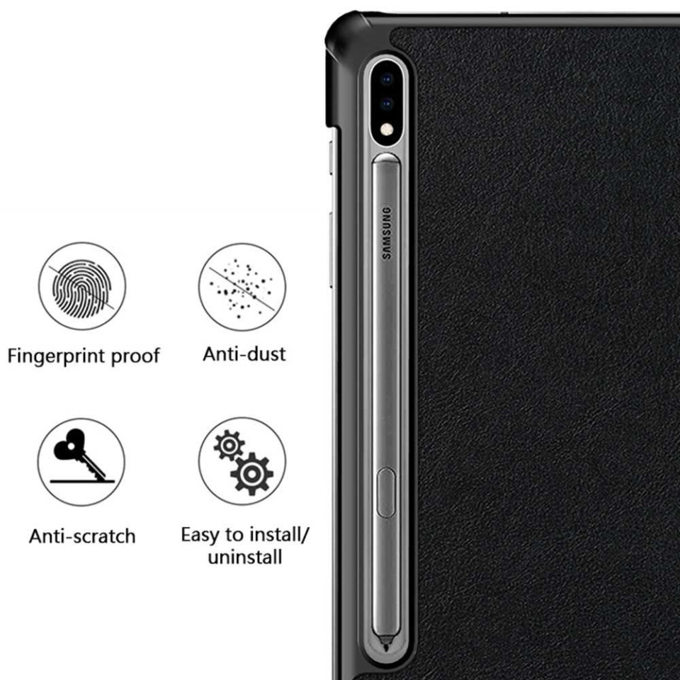 Husa tableta pentru Samsung Galaxy Tab S7 Plus / S8 Plus / S7 FE, SKYDDAR INNOVATION, cu suport Multi-Unghi si functie Sleep/Wake, FoldPro, Negru, set cu sticker - 3 | YEO
