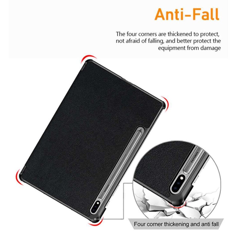 Husa tableta pentru Samsung Galaxy Tab S7 / S8, SKYDDAR INNOVATION, cu suport Multi-Unghi si functie Sleep/Wake, FoldPro, Albastru, set cu sticker - 3 | YEO