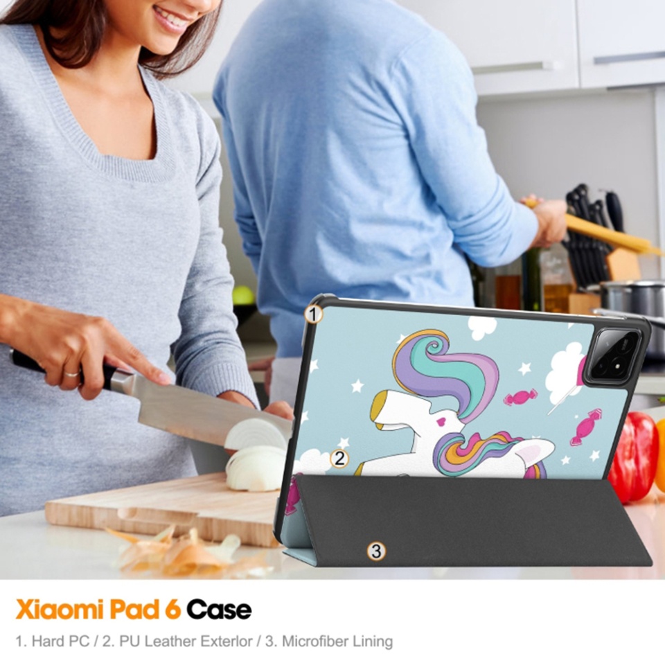 Husa tableta pentru Xiaomi Pad 6S Pro 12.4, SKYDDAR INNOVATION, cu suport Multi-Unghi si functie Sleep/Wake, FoldPro, Unicorn, set cu sticker - 3 | YEO