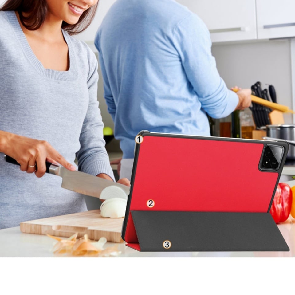 Husa tableta pentru Xiaomi Pad 6S Pro 12.4, SKYDDAR INNOVATION, cu suport Multi-Unghi si functie Sleep/Wake, FoldPro, Rosu, set cu sticker - 3 | YEO