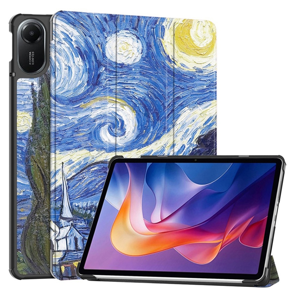 Husa tableta pentru Xiaomi Redmi Pad 2, SKYDDAR INNOVATION, cu suport Multi-Unghi si functie Sleep/Wake, FoldPro, Starry night, set cu sticker