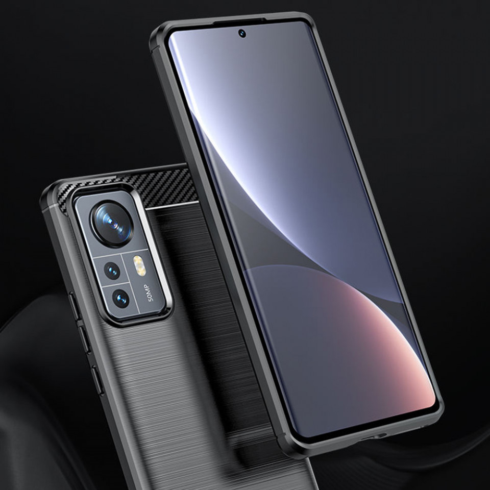 Husa Xiaomi 12 din silicon, Slim, cu textura Fibra Carbon - Negru - 3 | YEO
