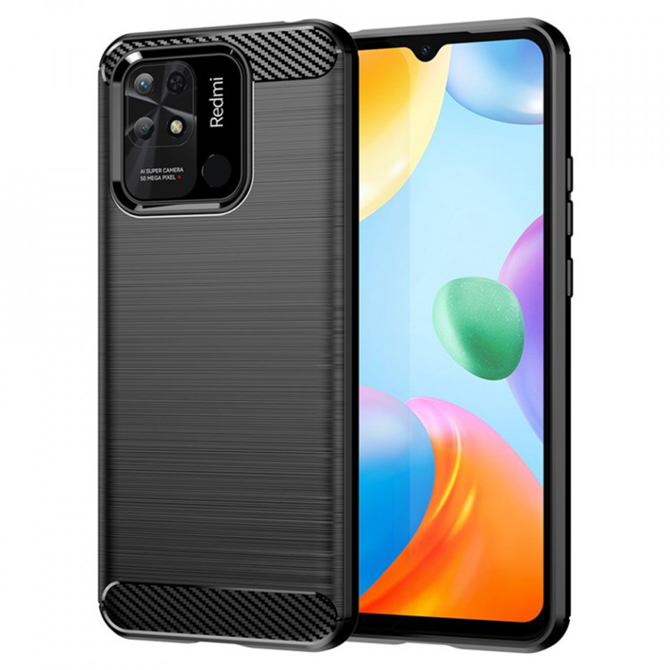 Husa Xiaomi Redmi 10C din silicon, Slim, cu textura Fibra Carbon - Negru