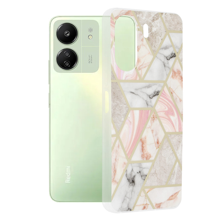 Husa Xiaomi Redmi 13C 4G / Poco C65 din silicon, Techsuit Marble - Roz