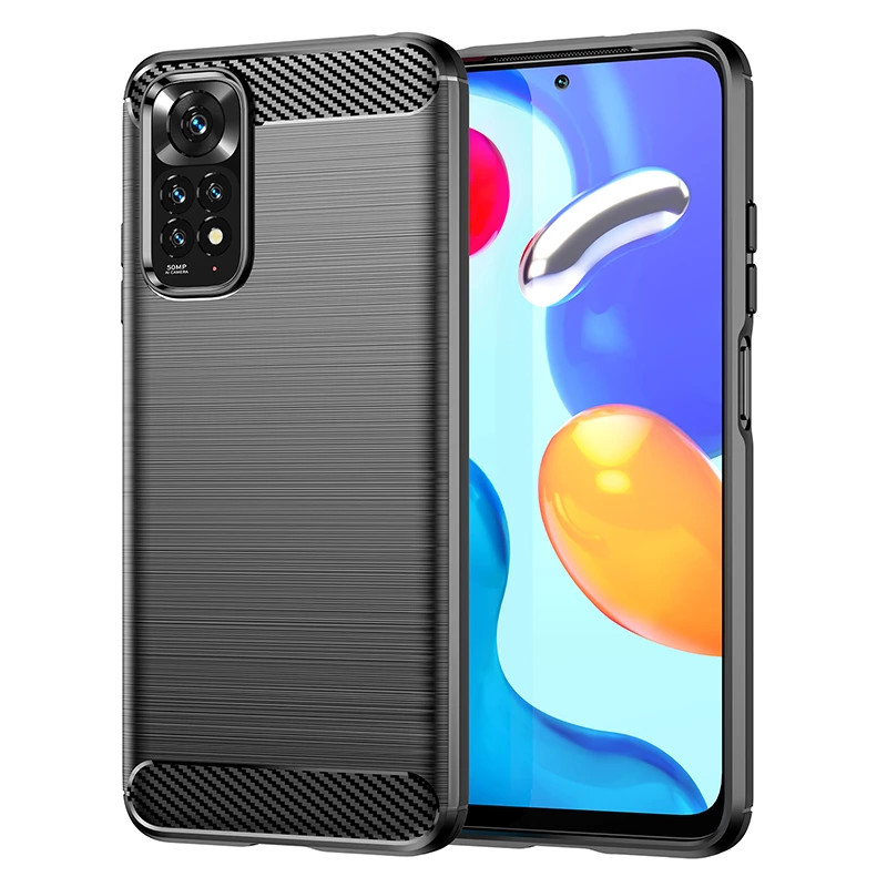 Husa Xiaomi Redmi Note 11 / Note 11S din silicon, Slim, cu textura Fibra Carbon - Negru