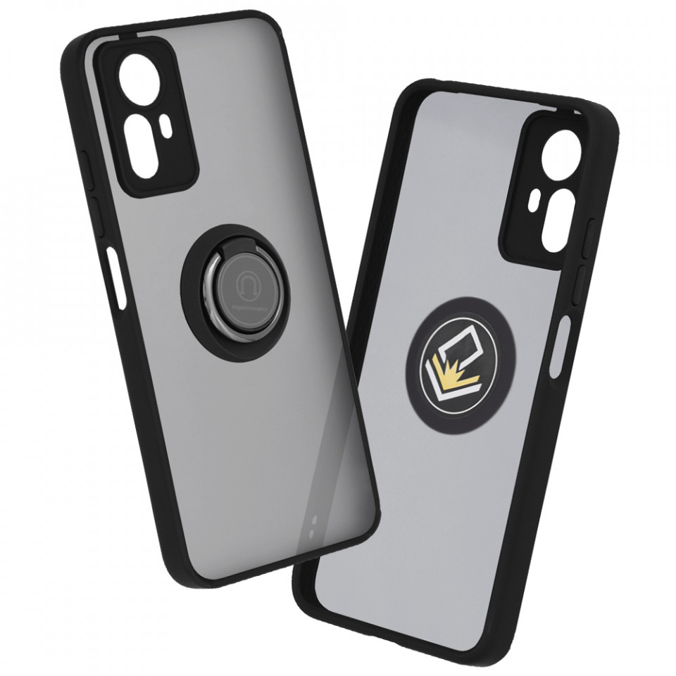 Husă Xiaomi Redmi Note 12S SKYDDAR Glinth+ cu Inel Rotativ 360°, Compatibilitate Magnetică, Absorbție Șocuri, Design Subțire și Elegant - Negru
