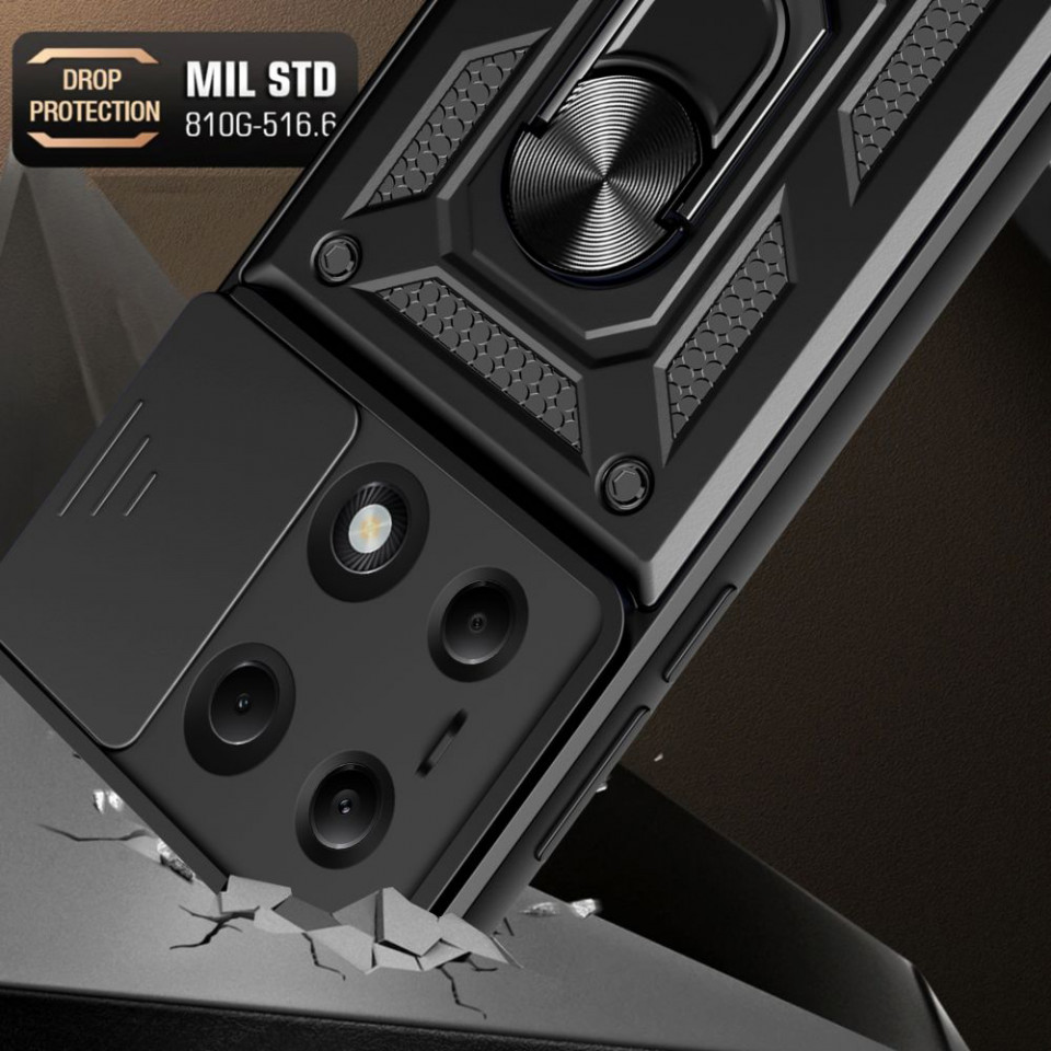 Husa Xiaomi Redmi Note 13 Pro 4G / Poco M6 Pro 4G cu inel magnetic si protectie camera Skyddar CamShield - Negru - 2 | YEO