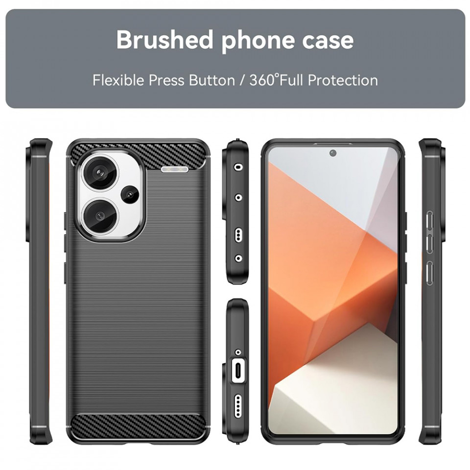 Husa Xiaomi Redmi Note 13 Pro+ 5G din silicon, Slim, cu textură Fibra Carbon - Negru - 1 | YEO