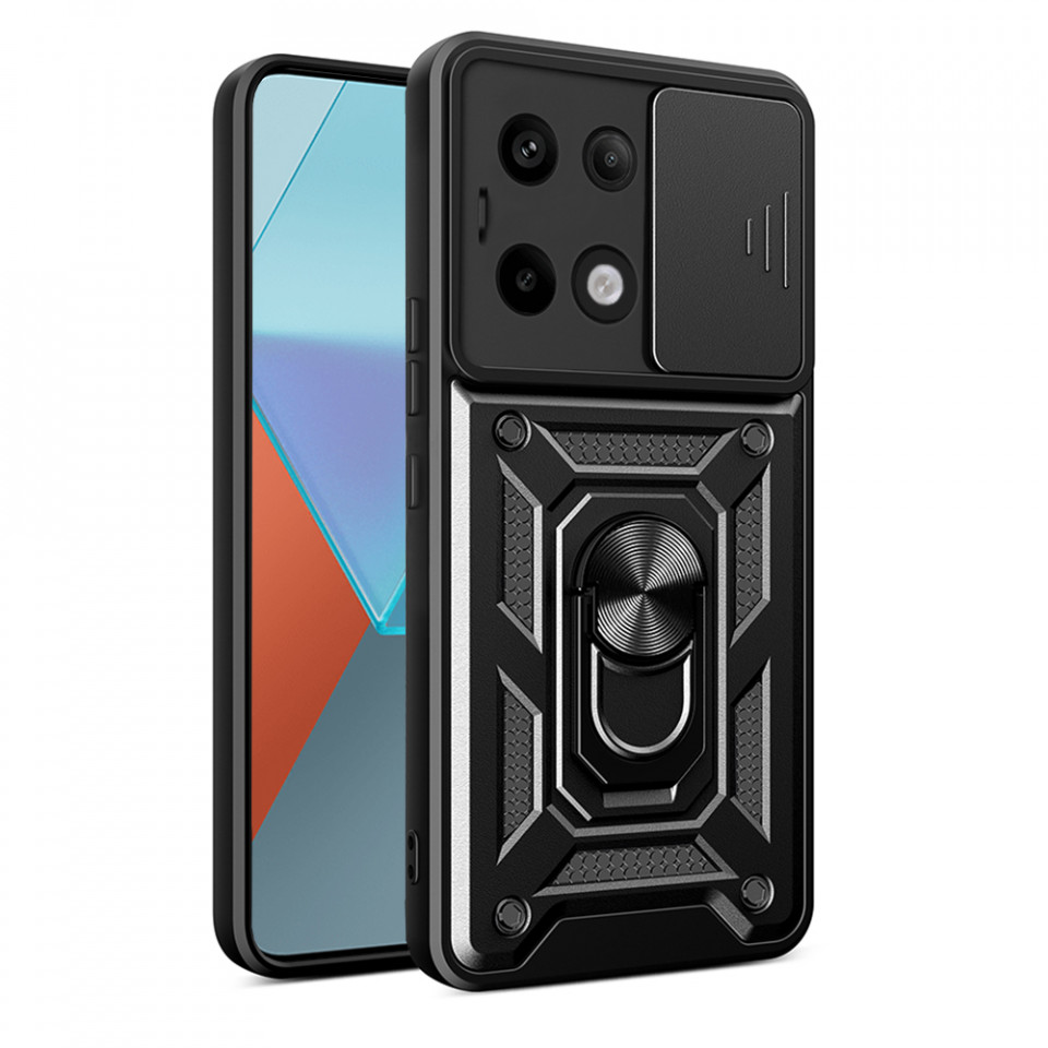 Husa Xiaomi Redmi Note 13 Pro cu inel magnetic, Skyddar CamShield - Negru