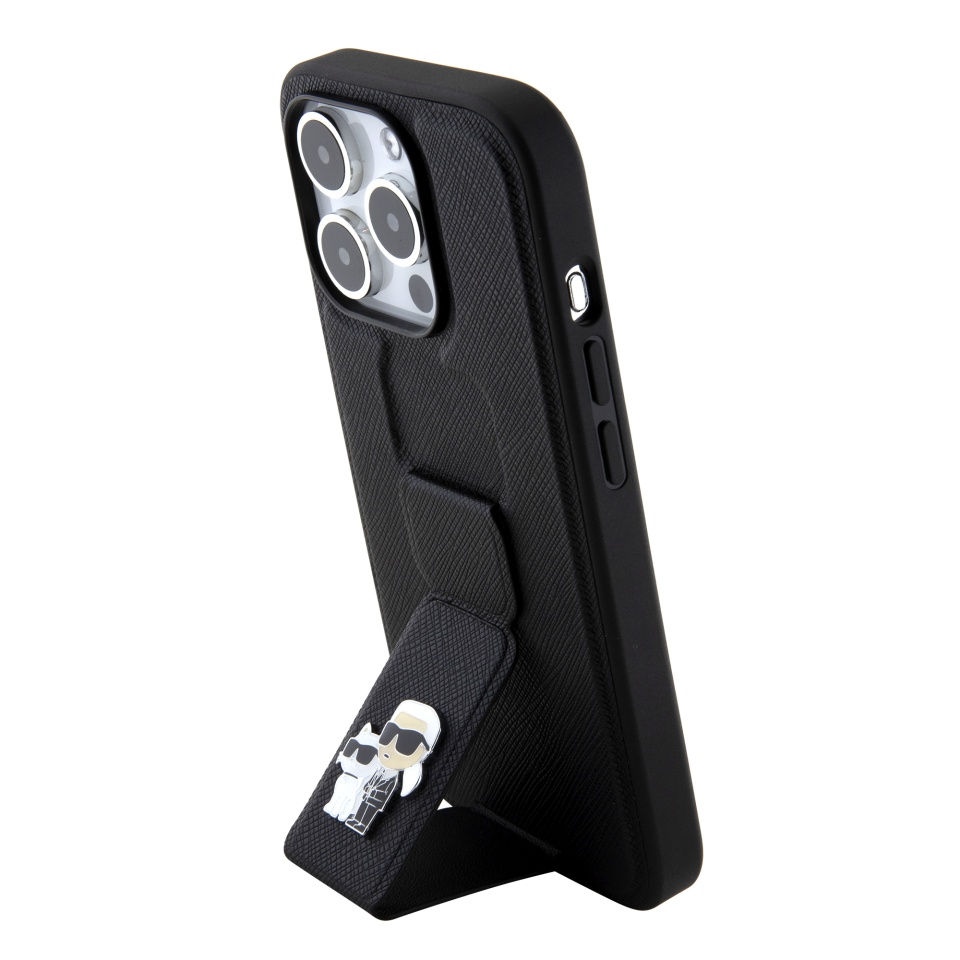 Huse pentru iPhone 15 Pro, Karl Lagerfeld, Saffiano Gripstand, Negru - 2 | YEO