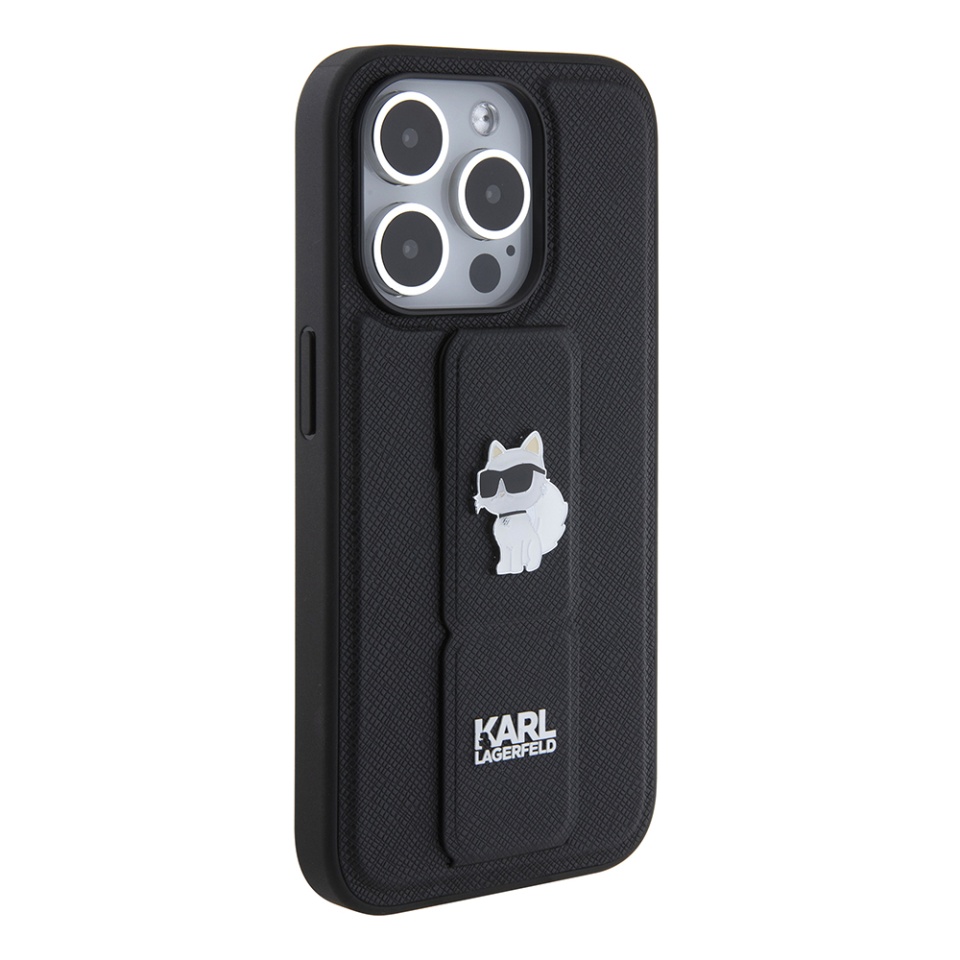 Huse pentru iPhone 15 Pro, Karl Lagerfeld, Saffiano Gripstand, Negru - 3 | YEO