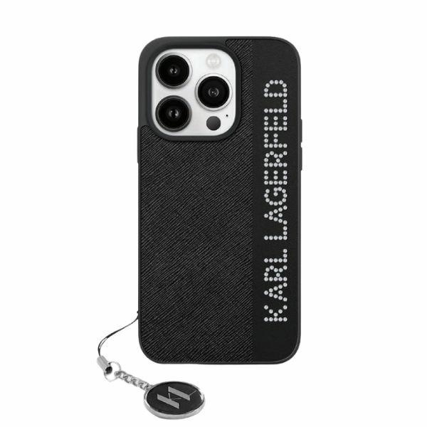 Huse pentru iPhone 15 Pro, Karl Lagerfeld, Saffiano Rhinestones&Charm, Negru
