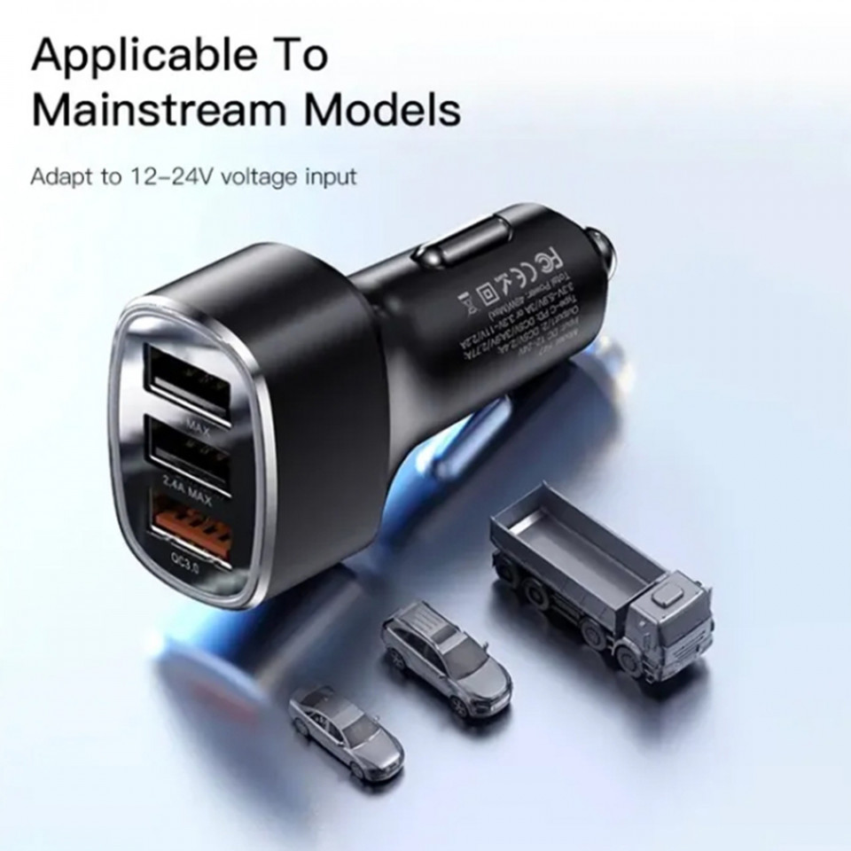 Incarcator 3x USB pentru Masina - Yesido (Y46) - Black - 1 | YEO