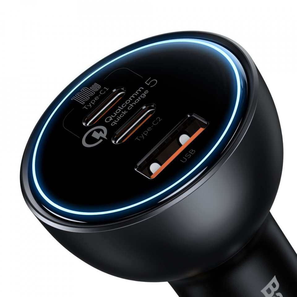 Incarcator Auto 2xType-C, USB, Cablu Type-C, Baseus (TZCCZM-0G) - Negru - 1 | YEO