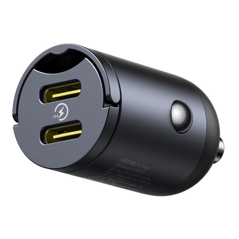 Incarcator Auto 30W, 2x Type-C, desing mini, inel de prindere, 12V la 24V, Baseus Tiny Star Mini, Negru - 3 | YEO