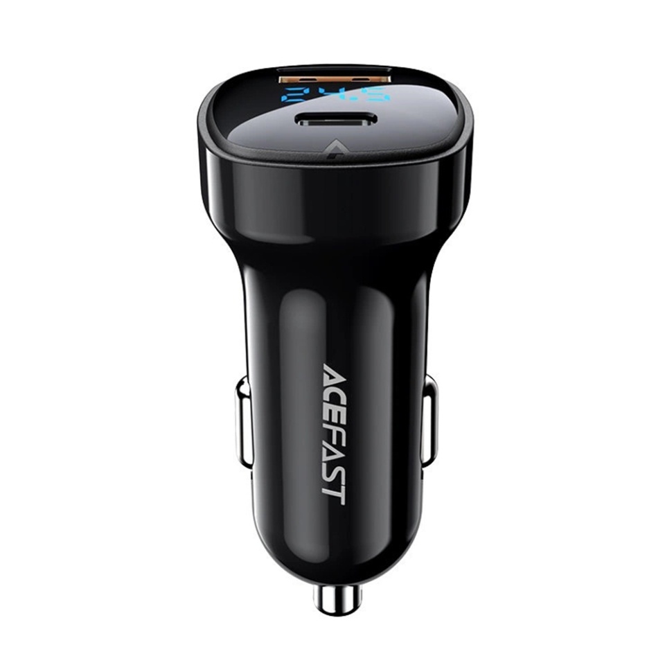 Incarcator Auto 66W, 1x USB + 1x Type-C, Fast Charging, Afisaj Digital, Design Compact, Acefast B4, Negru - 2 | YEO