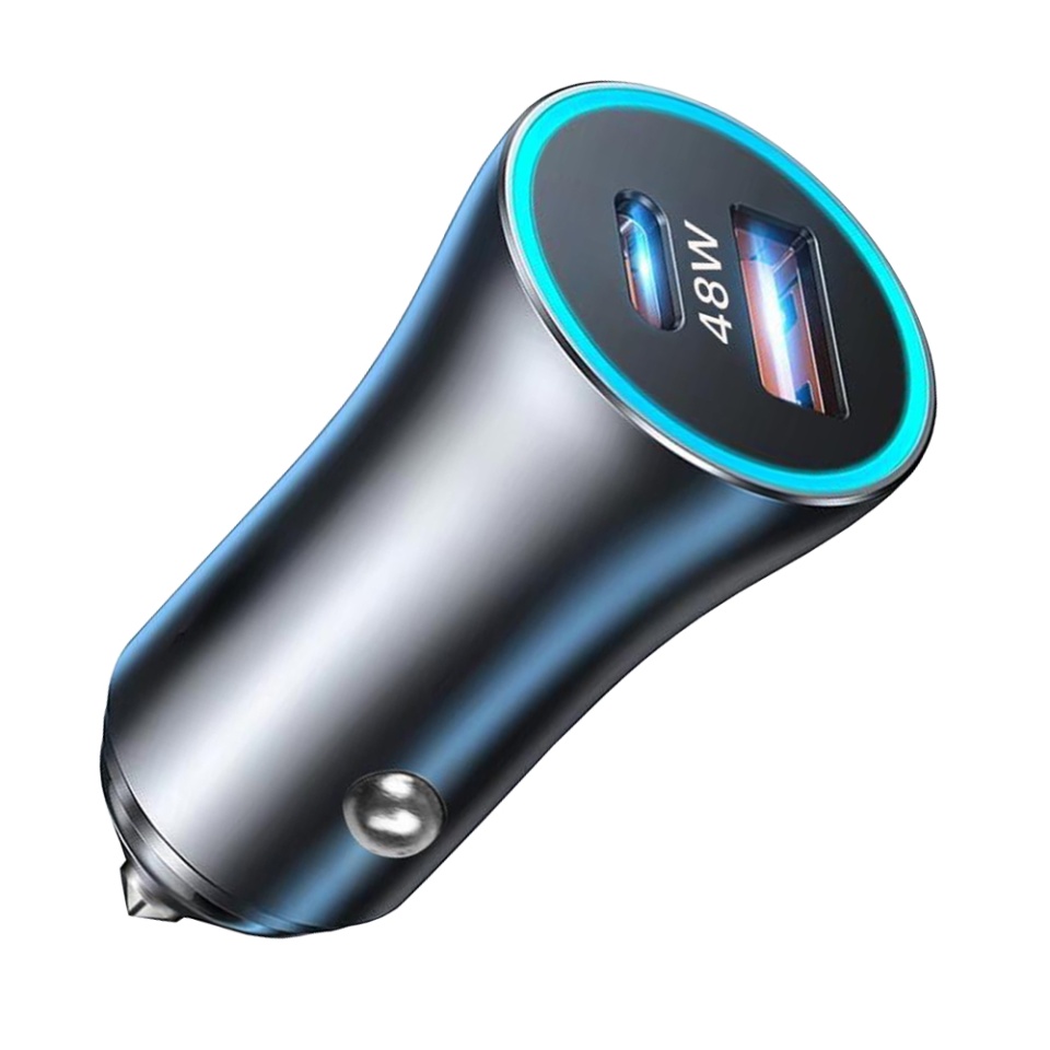 Incarcator Auto Fast Charge Type-C 30W, USB QC 18W, Skyddar RescueVolt, set cu sticker, Gri - 2 | YEO