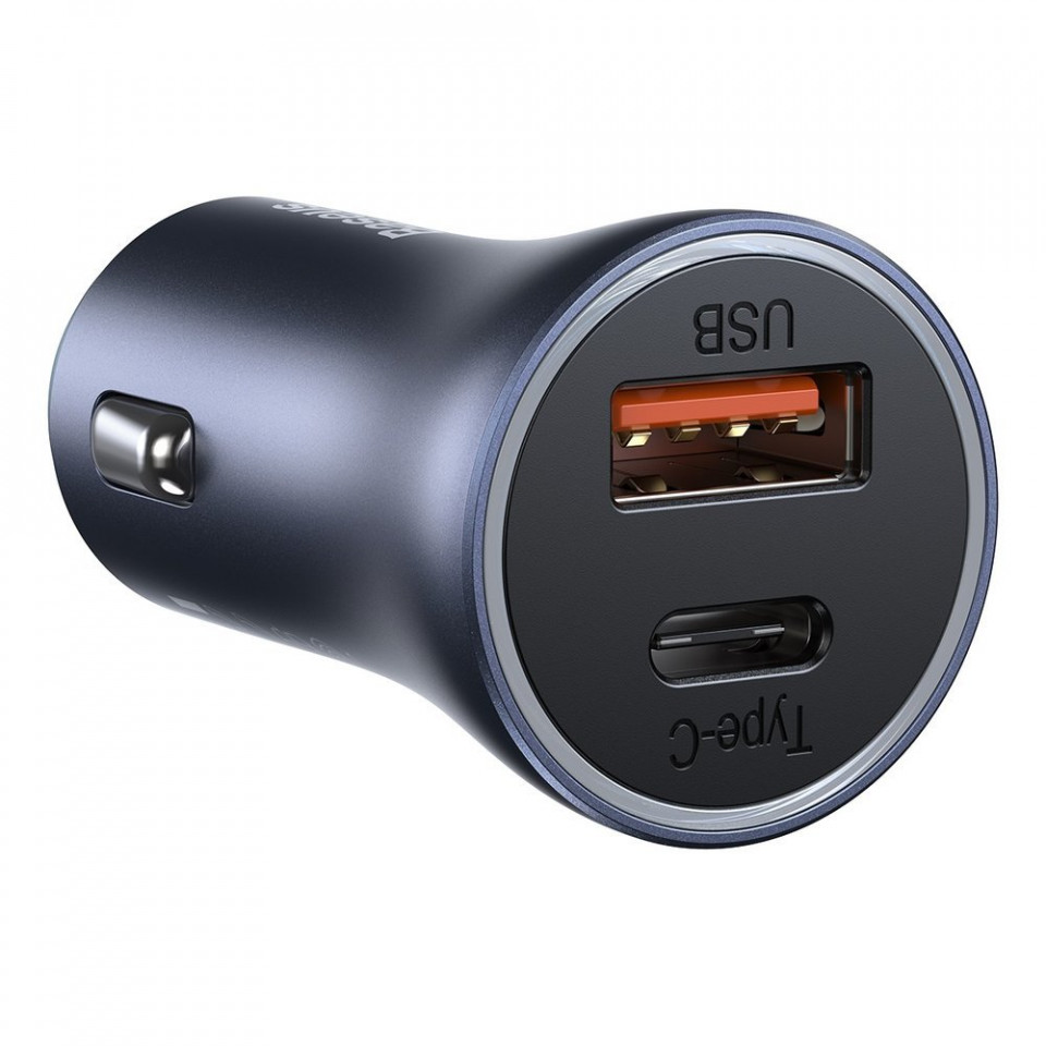 Incarcator auto USB-A, USB-C, 40W cu cablu Type-C la Lightning, Baseus (TZCCJD-B0G) - Gri inchis - 1 | YEO