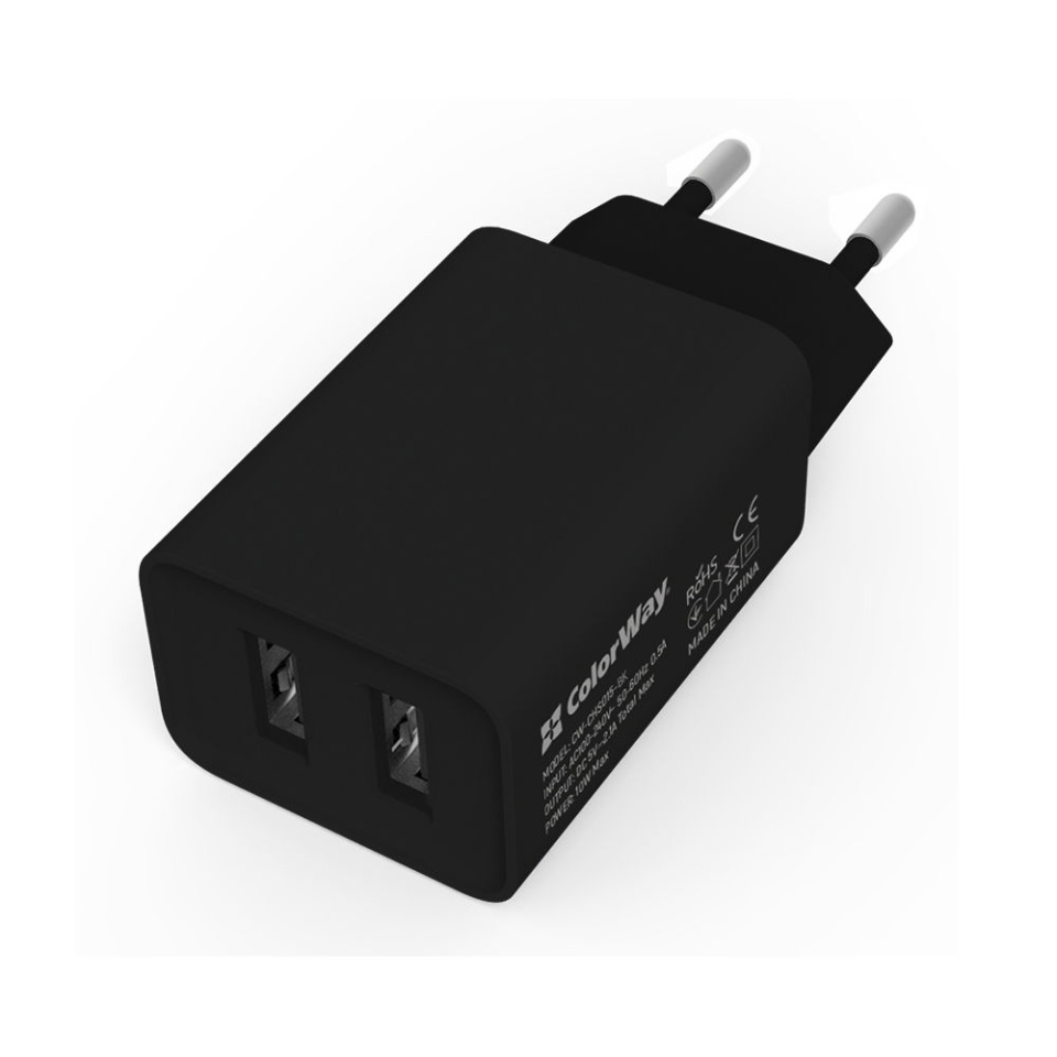 Incarcator Priza cu 2 porturi, ColorWay, Compacta, 2x USB, 10W, 2.1A, Wall Charger CHS015, Negru - 1 | YEO