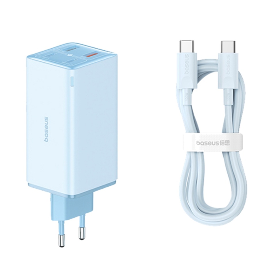 Incarcator Priza cu 4 porturi, Baseus,Type-C Cablu Inclus, 2x USB, 2x Type-C, 100W, 100W, 20V, 5A, 1m , GaN6 Pro, Albastru