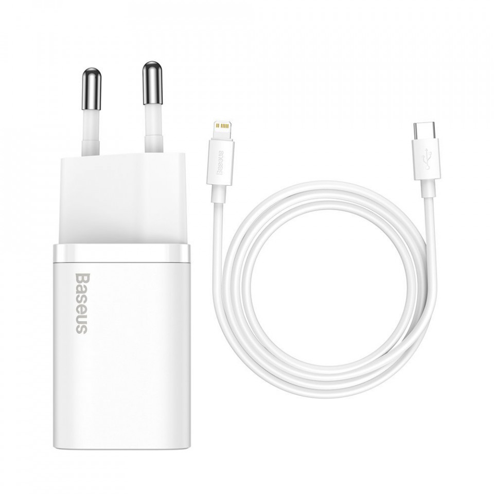 Incarcator priza Super Si cu cablu Type-C la Lightning, PD, 20W, Baseus (TZCCSUP-B02) - Alb