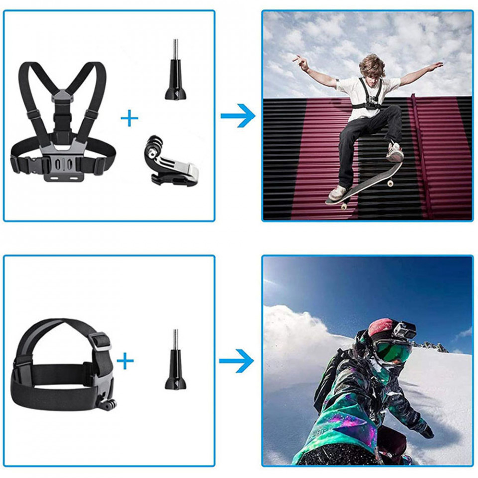 Kit accesorii GoPro / Sony Action Camera / Xiaomi Yi 14in1, Techsuit (CAL29) - Negru - 1 | YEO
