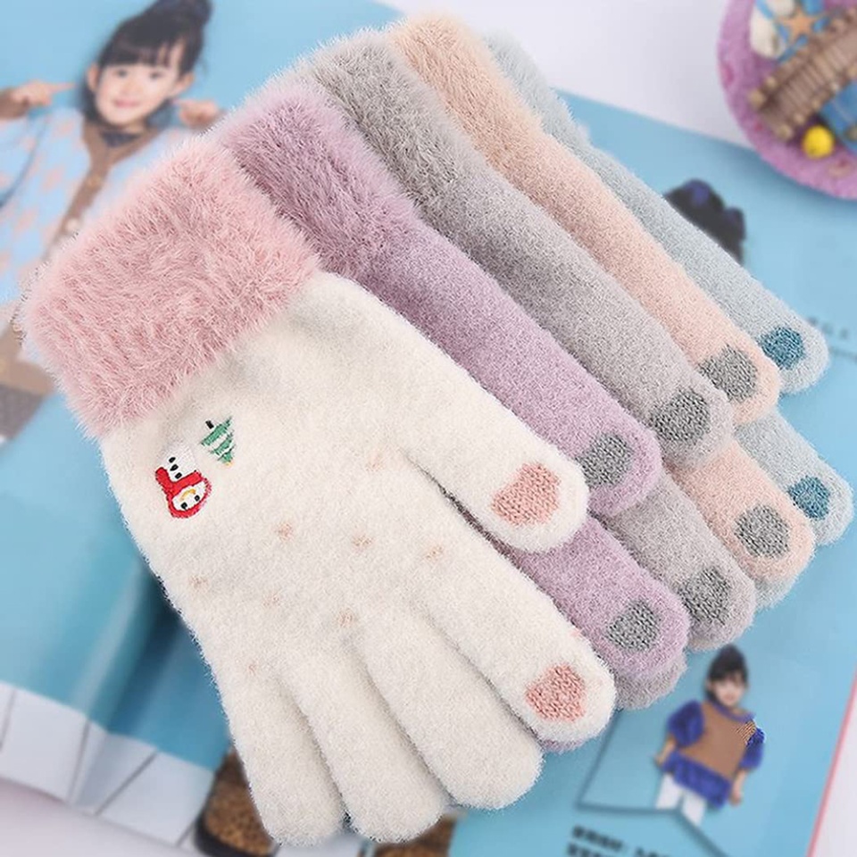 Mănuși de Iarnă Pufoase de Damă, Căptușite, Compatibile cu Ecran Tactil, SKDR ST0011 - Roz - 3 | YEO