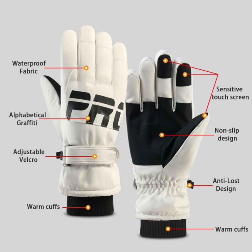 Manusi iarna Touch Screen, impermeabile, anti-alunecare, Marimea L, captusite, pentru ski, aer liber, SKDR OG104 - Alb - 3 | YEO