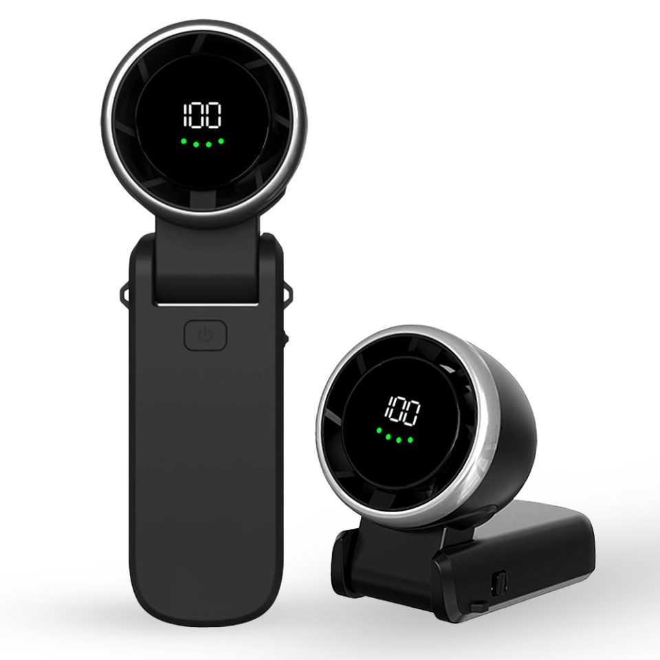 Mini Ventilator Portabil A9, LED Display, 5 Viteze, USB-C, Baterie 5000mAh, Silentios si Reincarcabil, Negru