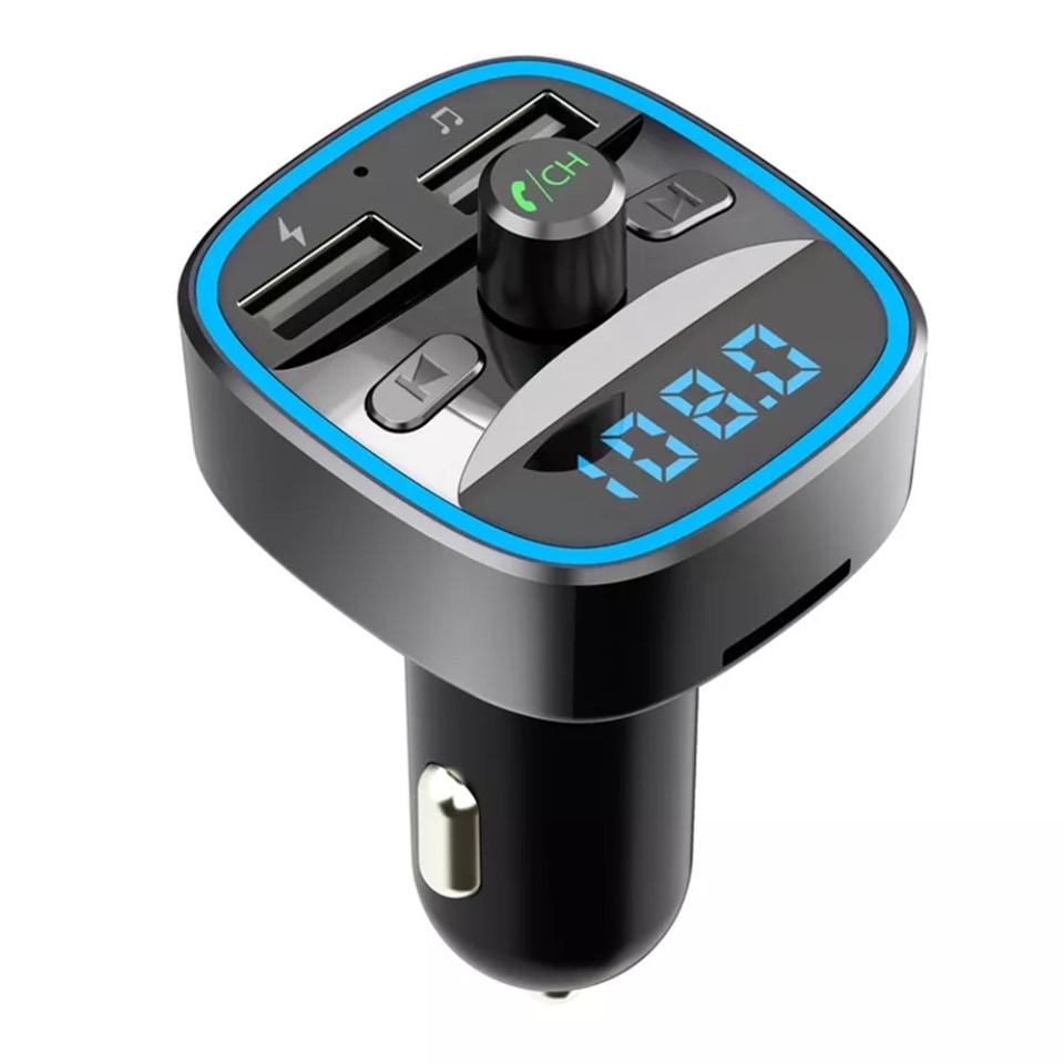 Modulator FM Auto 5V 2.4A Bluetooth, Dual USB, Slot Card TF, Afisaj LED, Lumina Albastra Ambientala, Techsuit JamLink MFM2, Negru