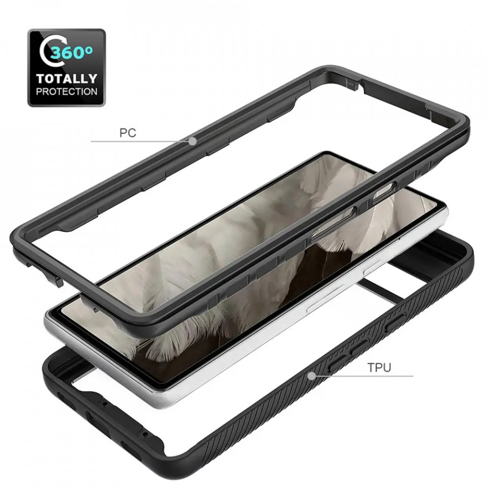 [Pachet 360°] Husa + Folie Google Pixel 7a, Techsuit Defense - Negru - 3 | YEO