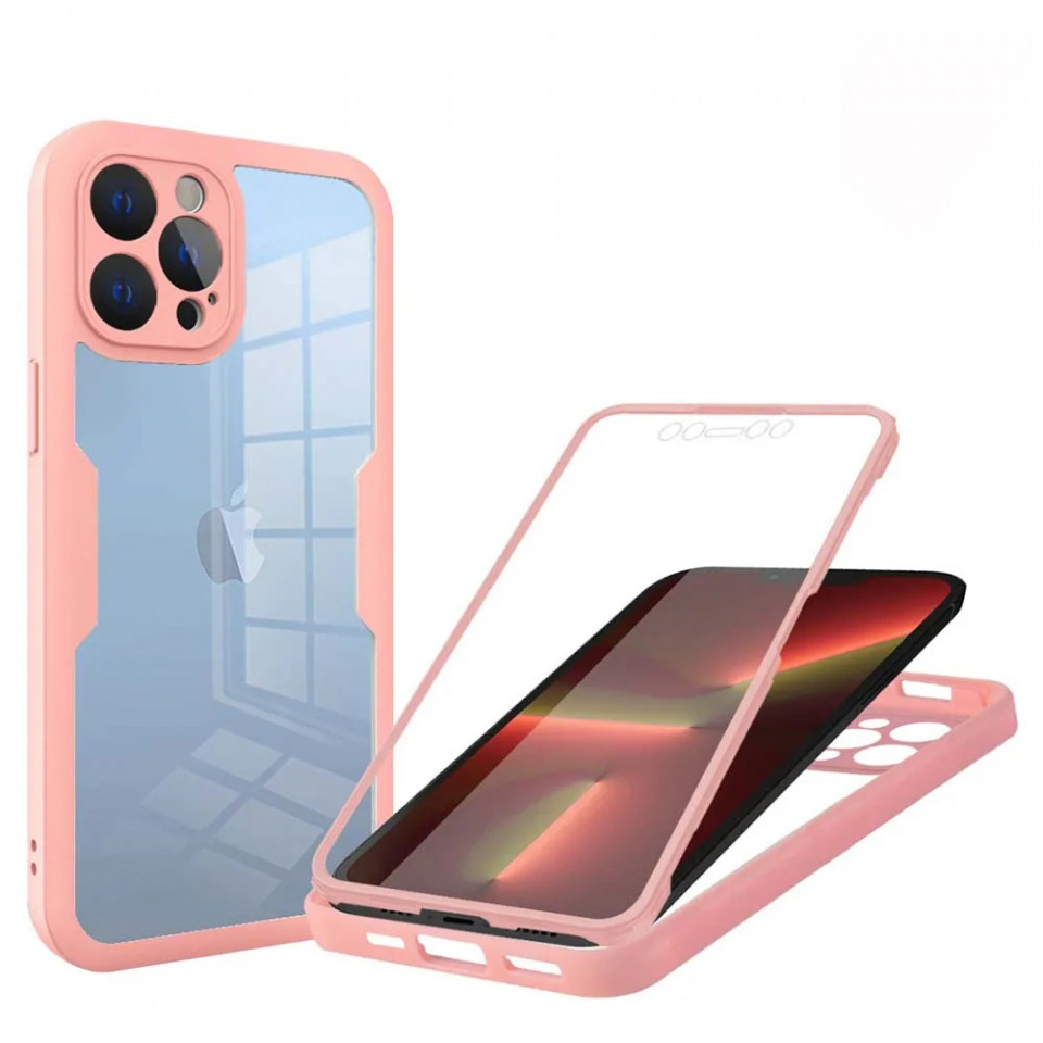 [Pachet 360°] Husa + Folie pentru iPhone 13 Pro, SKDR ColorShield 360° - Roz
