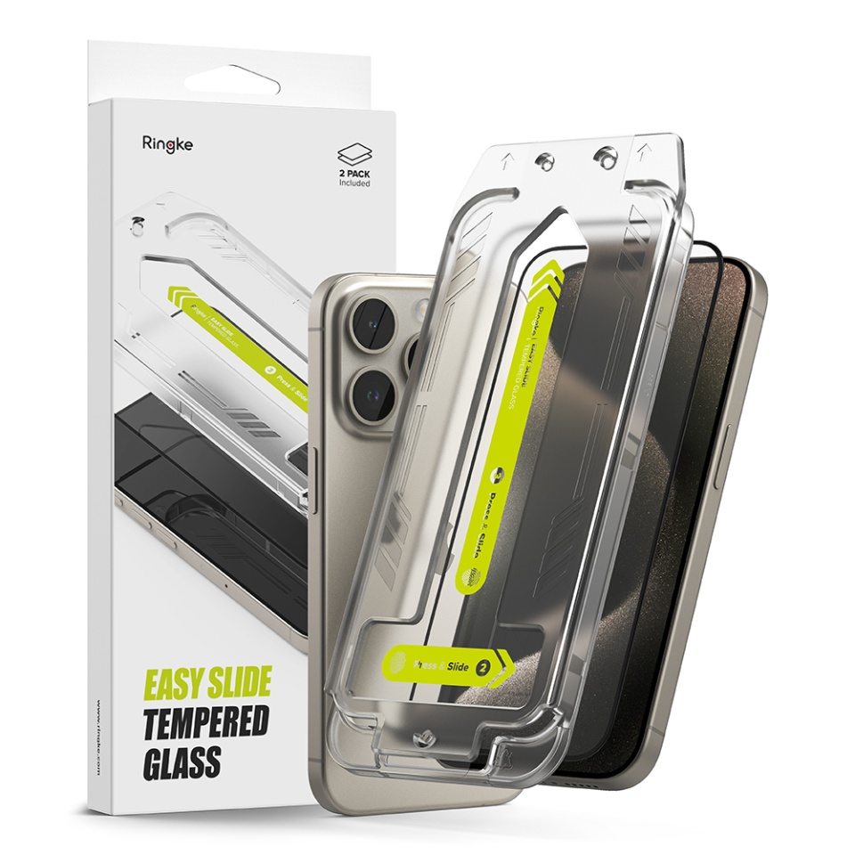 [Pachet x2] Folie sticla iPhone 15 Pro, Claritate si Protectie Maxima, Strat Oleofobic Anti-Amprenta, Ringke Easy Slide - Transparenta