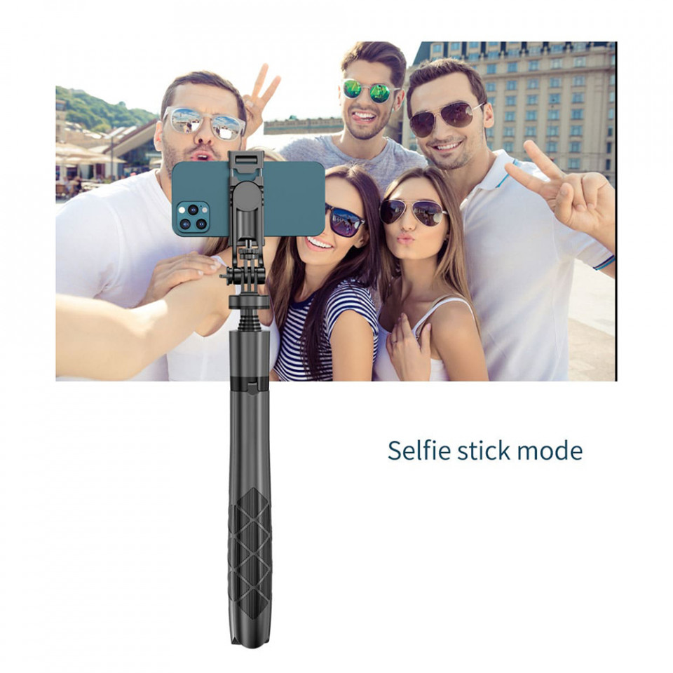 Selfie Stick Trepied Stabil cu Telecomanda si Surub 1/4, 155cm, Techsuit (L16), Negru - 3 | YEO