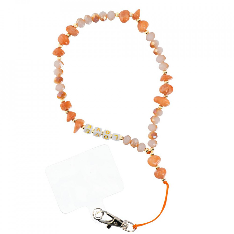 Snur universal telefon, 44cm (22cm prins) pentru mana, Skyddar Love - Portocaliu
